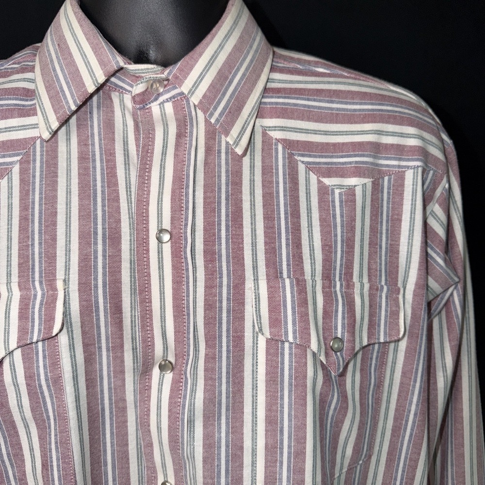 VTG Panhandle Slim Ranch And Town Striped Shirt Mens 16.5-36 Western Pearl Snap